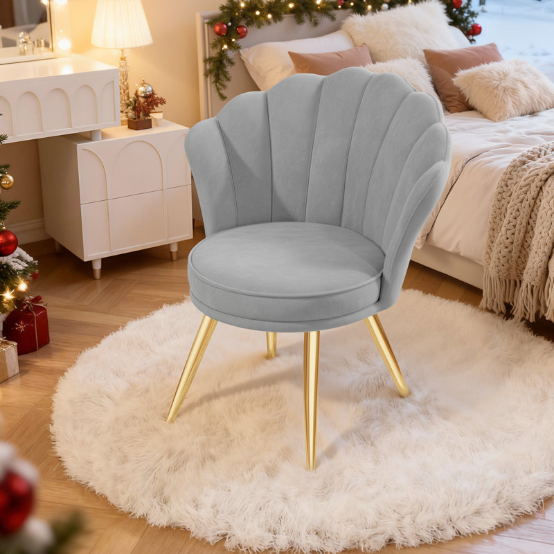 66cm Wide Velvet Barrel Chair Accent Chair with Gold Legs Upholstered Armchair with Padded Seat & Back – Modern Comfy Vanity Chair for Bedroom, Living Room, Makeup Room
