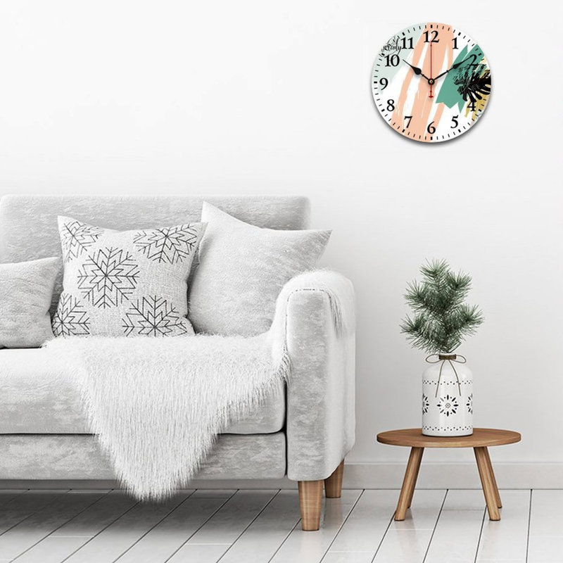 Abstrait horloge murale ronde 12 po x 12 po Monstera Brushstroke