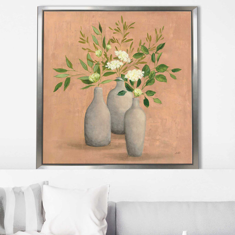 Bouquet naturel II - Peinture, Cadre flottant argent, H 39,5 po x l 39,5 po x P 2 po