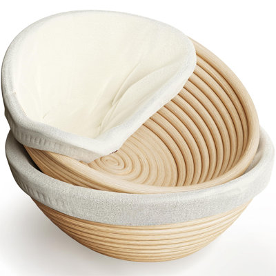2 pièces Panier à pain Banneton, panier à pain rond en rotin de 9 po sans éclats avec doublures, trousse de démarrage au levain, fournitures de boulangerie pour levure de pain et trousse à levure, outils de fabrication de pain