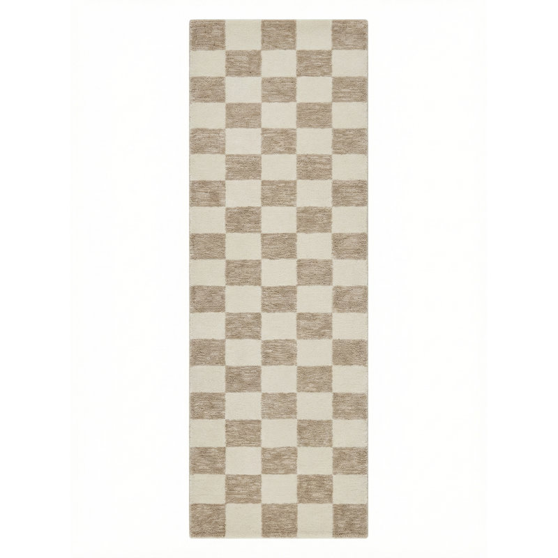 Rug Branch Roxie 3' x 10' (2'7" x 10') Beige/Brown Checkered Indoor Runner Rug, Contemporary, Medium Pile, Stain-Resistant Hallway Carpet - Entryway, Mudroom, Bedroom, and Kitchen