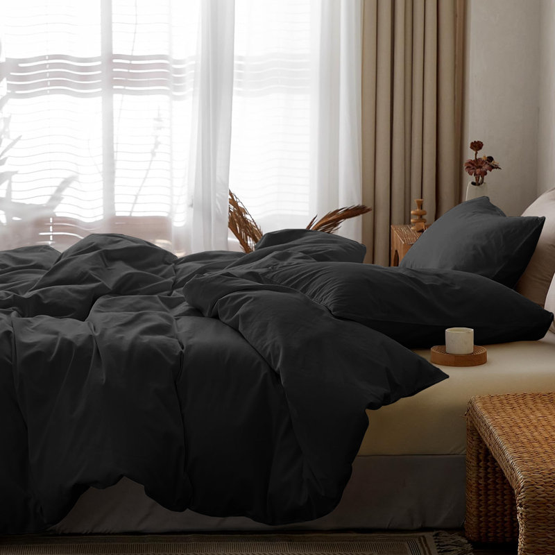 My Home Store Fridi Microfiber Reversible Duvet Cover Set , Double Duvet Cover + 2 Standard Pillowcases, Black