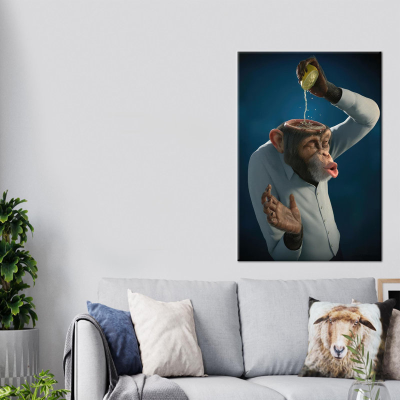 Grande toile 3D avec impression de singe moderne et amusant pour le décor de la cuisine, H 43 po x l 31 po, Ne s’applique pas