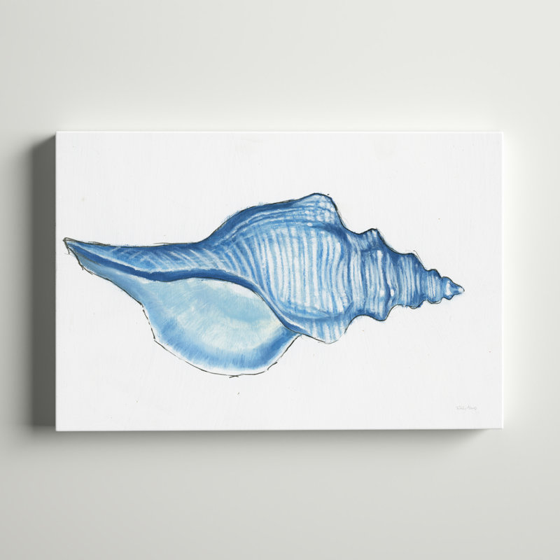 " Navy Conch Shell " by Emily Adams Painting Print, 12" H x 18" W