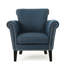 Fauteuil club bleu marine avec tissu fin et pieds en bois de bouleau