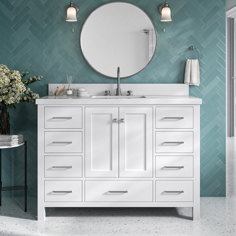 Cambridge 49'' Single Bathroom Vanity with White Quartz Top, White
