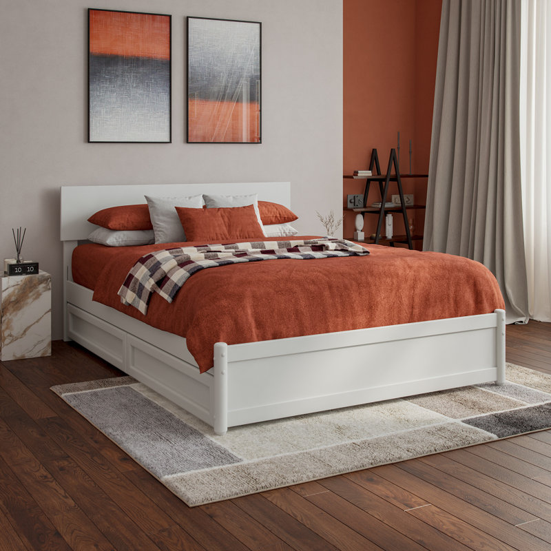 Lamecia Platform Bed with Panel Footboard and Storage Drawers, Full, White