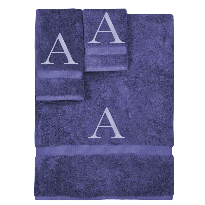 Ensemble de serviettes monogrammées - ensemble de 3 - lettre-bloc, A, Marine / Argent