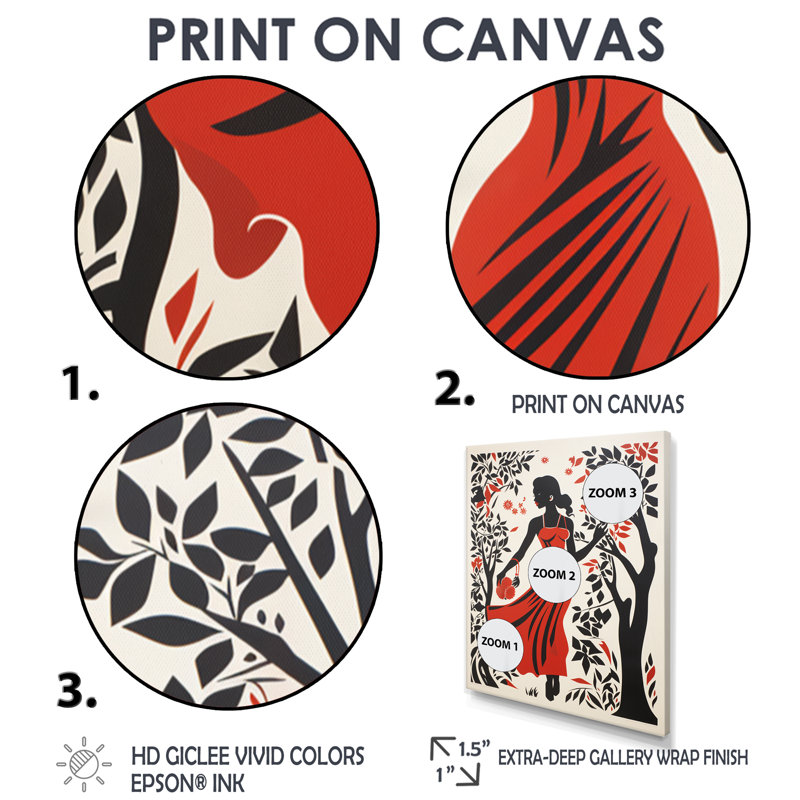 Dame avec la robe rouge dans les bois - mode femme, décoration murale, Cadre flottant noir, H 20 po x l 12 po