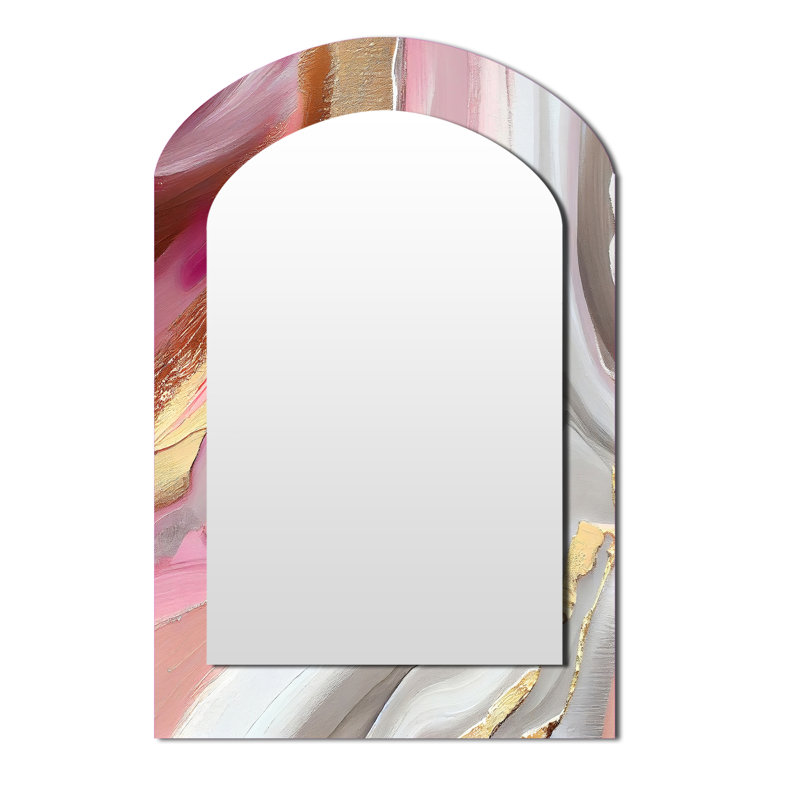 Pink And Gold Marble Abstract IV - Marble Asymmetrical Unique Wall Mirror, Modern Arch Mirror, Printed Metal Art, 43" x 33"