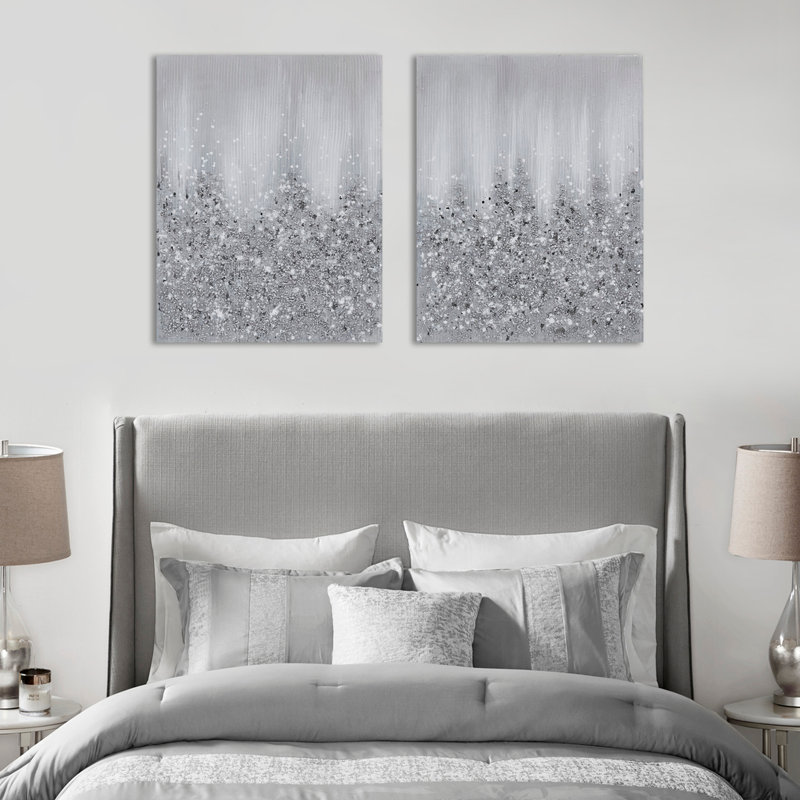 Ensemble d'art mural sur toile somptueusement embelli, Argent argent