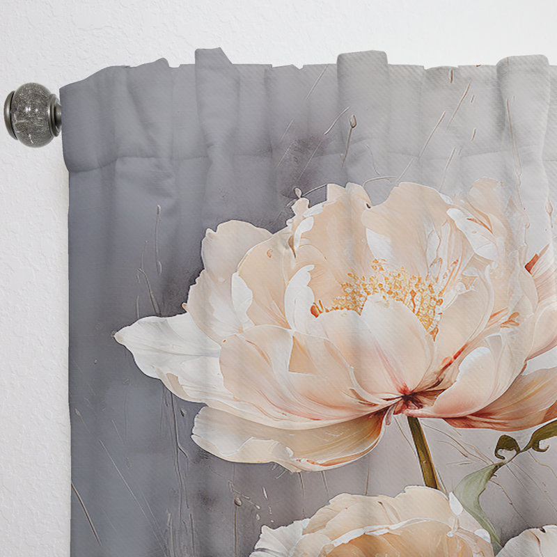 Trenholm Beige Tulip Quiet Stand - Tulips Curtain - Velvet Room Darkening - 1 Panel, 52" W x 120" L