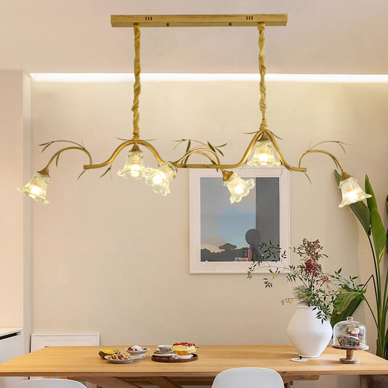 Large Wrought Iron Island Lighting With Flower Glass Shade