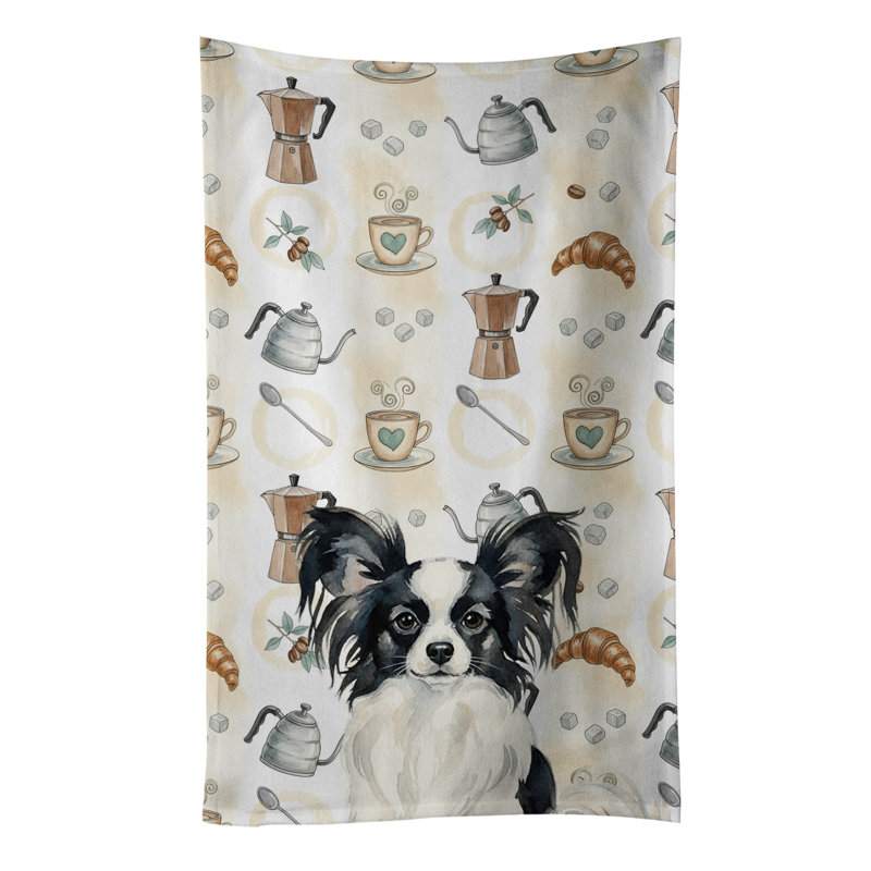 Serviette de cuisine Coffee Bar, Épagneul nain continental papillon noir et blanc