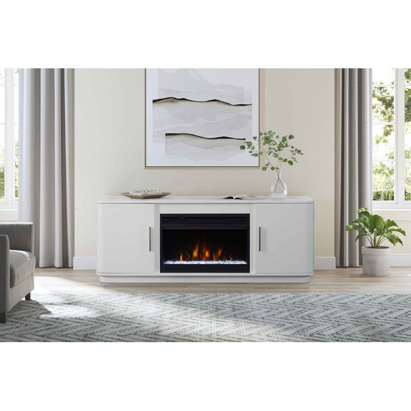 Console de foyer Jaclynn, meuble télé, meuble télé, entièrement assemblé, Blanc, H 24 po x l 60 po x P 15 po