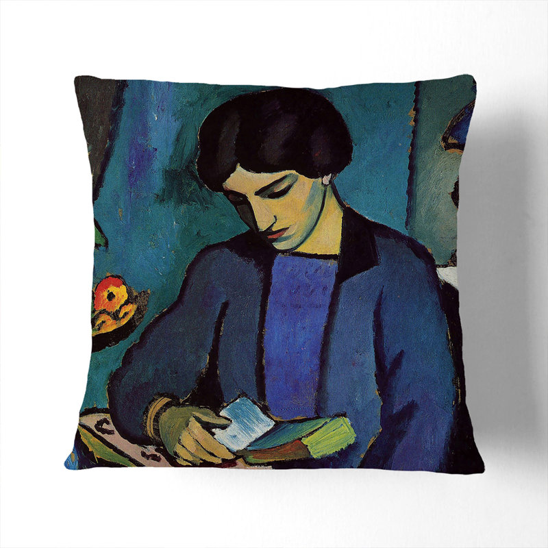 Woman Reading Square Throw Cushion, Stone, 55cm H x 55cm W x 20cm D