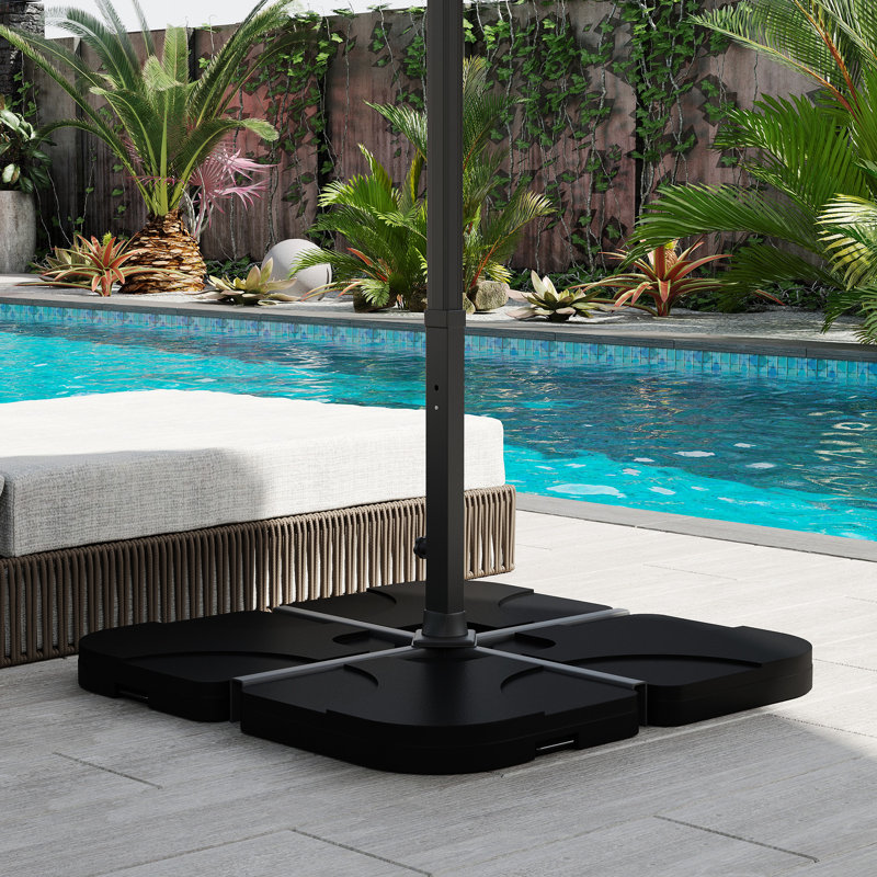 4 base de parasol en porte-à-faux, capacité de 158 lb, noir, support extérieur solide, protection contre les intempéries, bec pratique, poids de la poignée de transport,