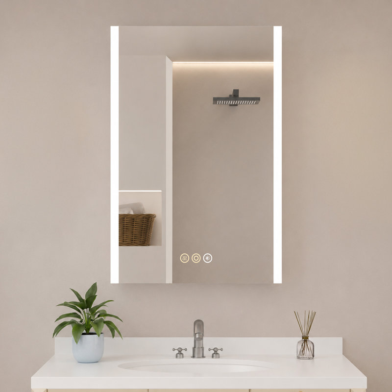 Jainaba 24'' W x 30'' H LED Medicine Cabinet with Mirror, Dimmable Lighting, Adjustable Color Temperature, Defogger, Extra-Large Storage Space, Adjustable Glass Shelves, Recessed or Surface Mount, ETL Listed