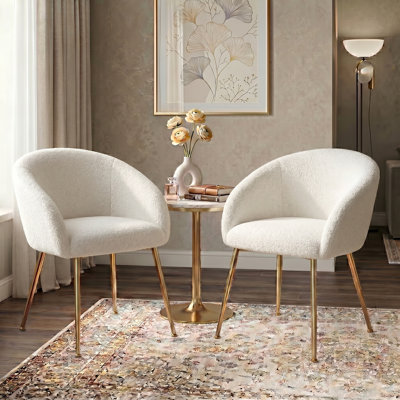 Ensemble de 2 fauteuils d'appoint modernes et coiffeuse en sherpa avec pieds en métal