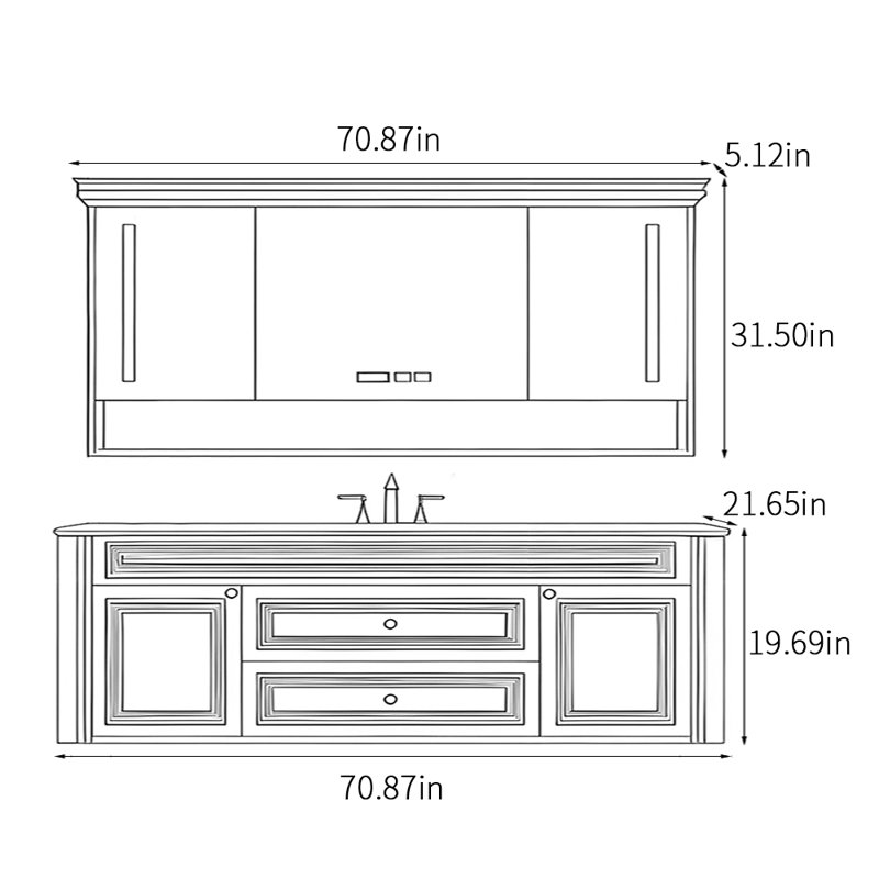 Armoire de salle de bain moderne et luxueuse., Beige, H 19,69 po x l 70,87 po x P 21,65 po
