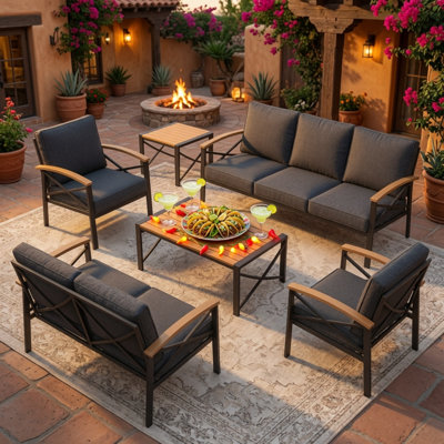 6-Piece Patio Conversation Set with 7-Seat Arrangement and Cushions