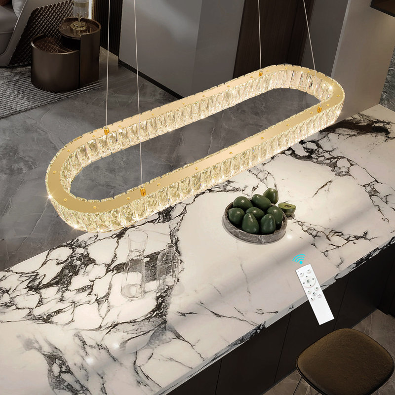 Modern Dimmable Crystal Led Long Chandelier, Gold