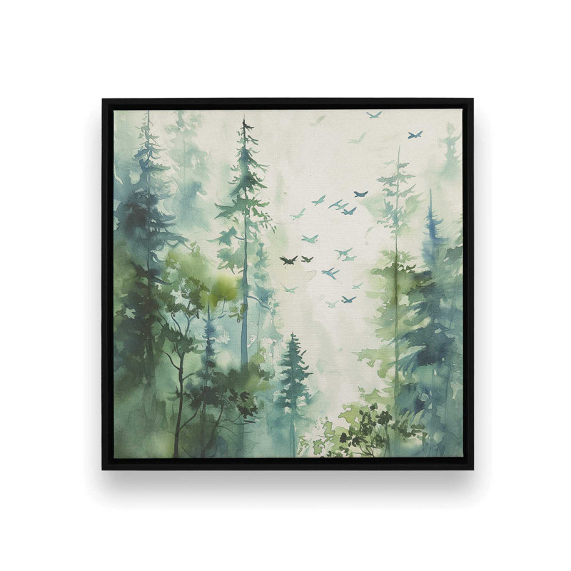 «Woodland Birds in Mist II», reproduction sur toile, Toile tendue, H 12 po x l 12 po x P 1,25 po
