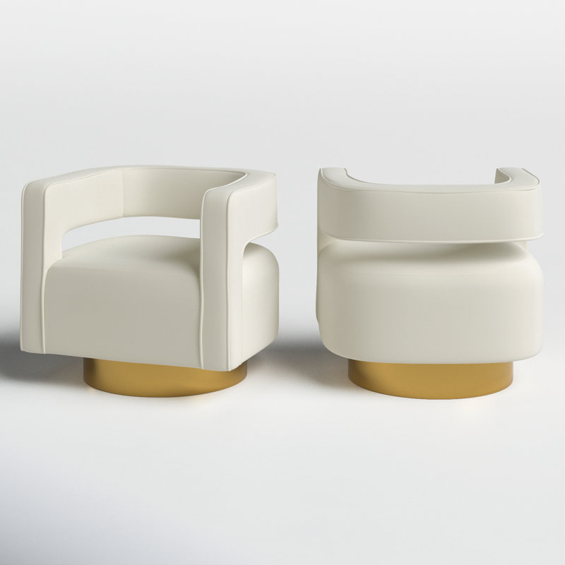 Aysha Velvet Swivel Accent Chair, Ivory Velvet
