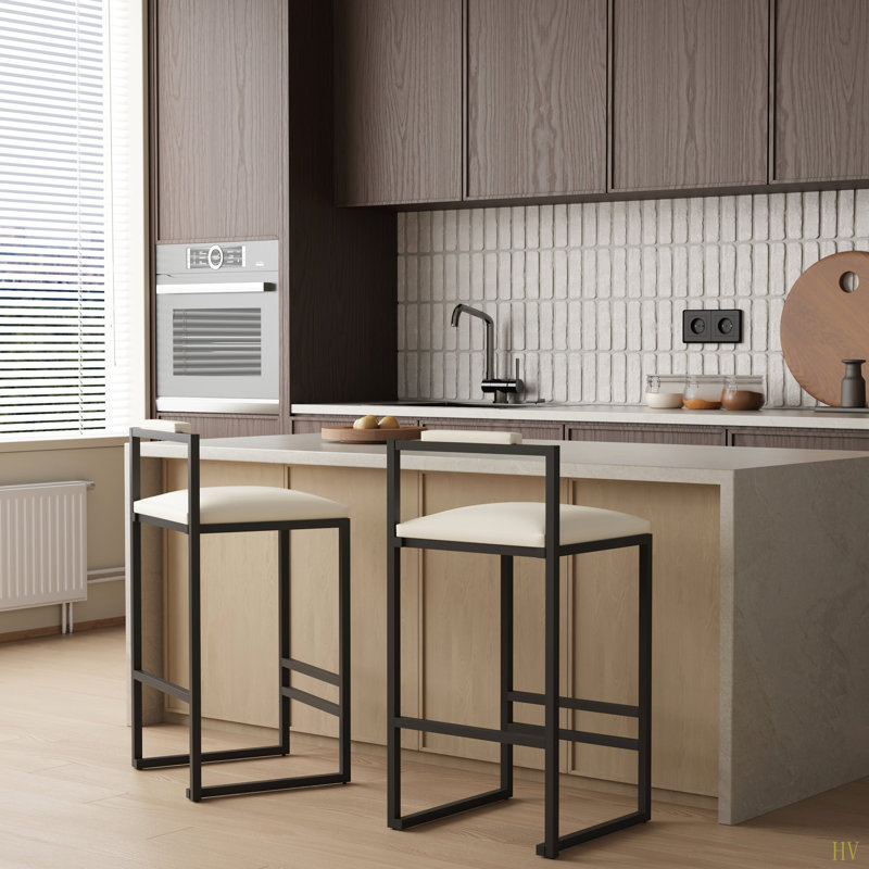 Ensemble de 2 tabourets de bar rembourrés en similicuir avec tabourets de bar modernes et structure en métal pour comptoir, îlot de cuisine