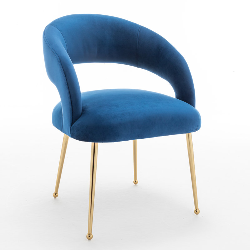 Chaise avec accoudoirs en velours Lokelani, Bleu marine, 6