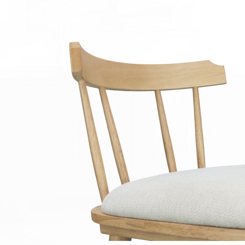 Tabouret de comptoir d'intérieur en bois rembourré avec finition naturelle et revêtement beige, style Windsor, ensemble de 4