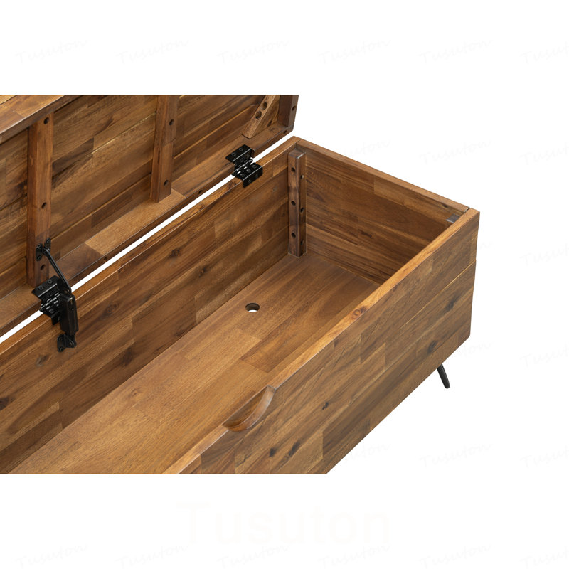 Banc de rangement en bois d'acacia massif de 46 pouces