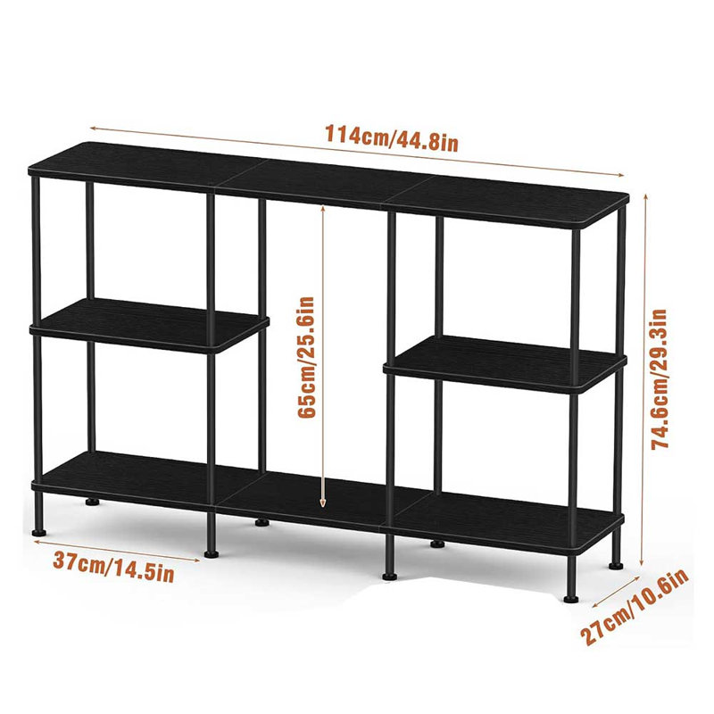 Meuble télé avec tablettes à 3 niveaux, console télé moderne de 44,8 po pour le salon, support de rangement pour téléviseur de 55 po ou moins, noir