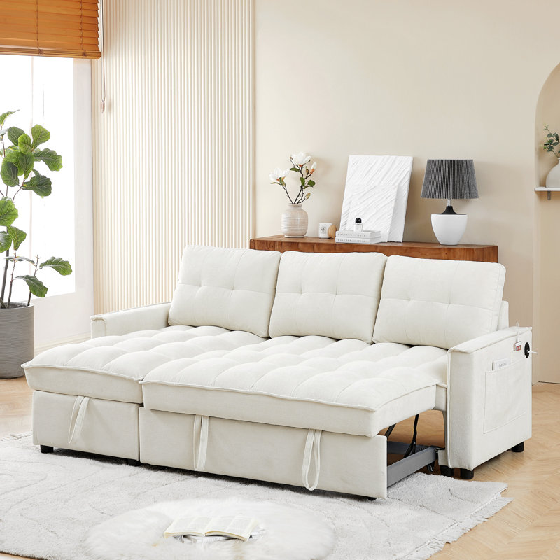 Canapé-lit modulaire inclinable 78,75 po - Lit escamotable, USB / Tape-C, rangement pour accoudoirs et poches latérales
