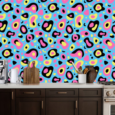 Peel and Stick Wallpaper Bright leopard animal print seamless doodles hand Contact Paper Removable Self Adhesive Wall Mural Wall Decor for Bedroom Kitchen Cabinets 24in x 118in