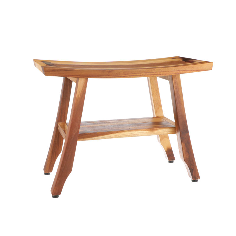 24" Teak Wood Shower Bench with Shelf