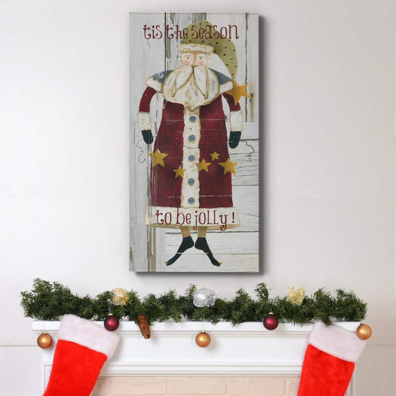 Toile tendue avec châssis de qualité supérieure Jolly Santa - prête à être accrochée, H 24 po x l 12 po x P 1 po