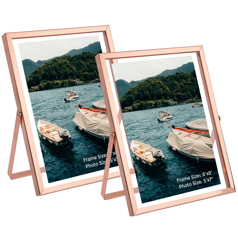 Cadre flottant en métal avec verre véritable, 6 po x 8 po, Or rose