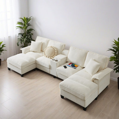121.22" Modern Corduroy Sectional Sofa Bed with Storage, U-Shaped Design Sectional Couch for Living Room, Apartment