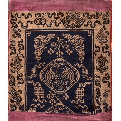 Tapis bleu antique en laine tibétain