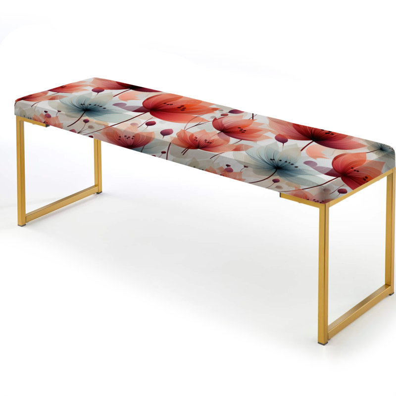 Élégant motif floral rouge - banc rembourré floral doré