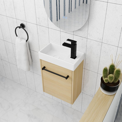 Petit meuble-lavabo 16 "avec lavabo, meuble-lavabo flottant avec porte à fermeture en douceur