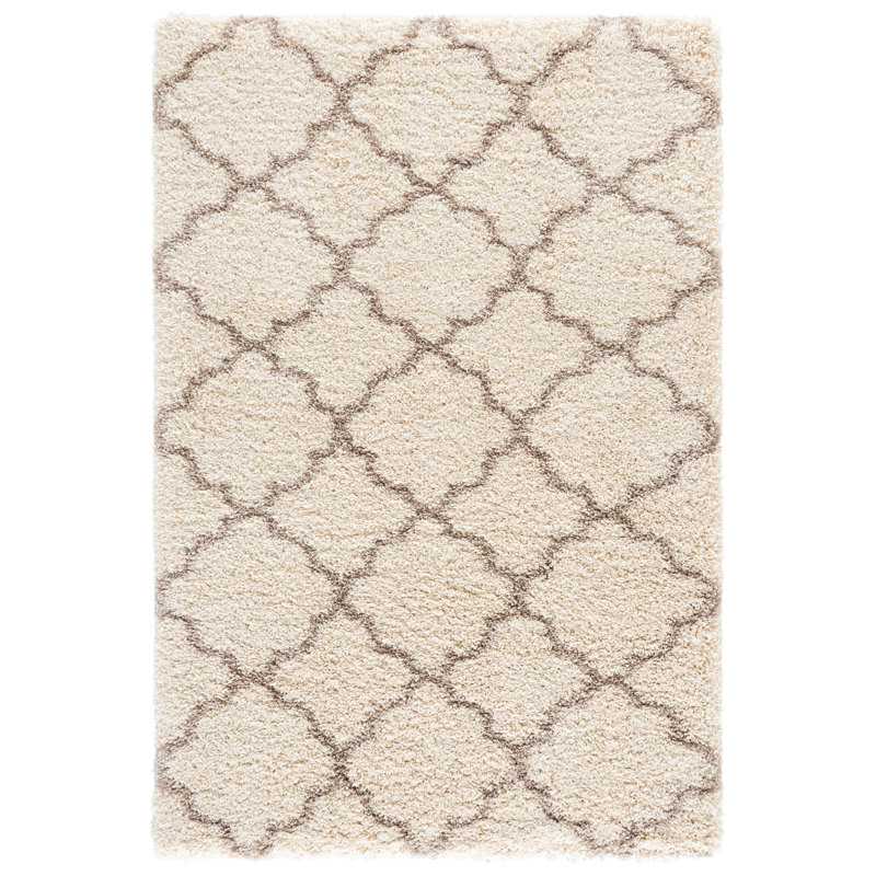 Bonaire Performance Geometric Rug, Rectangle 4' x 6', Ivory/Light Grey