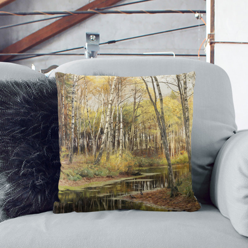 Autumn in the Birchwood Scatter Cushion, 40cm H x 40cm W x 15cm D, Stone