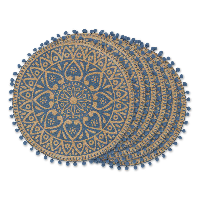 Ensemble de napperons 6 pièces Dart, Imprimé à blocs bleu français