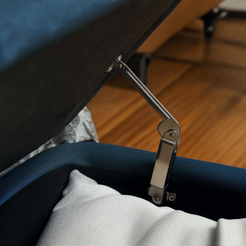 Polyester Upholstered Storage Bench, Dark Blue