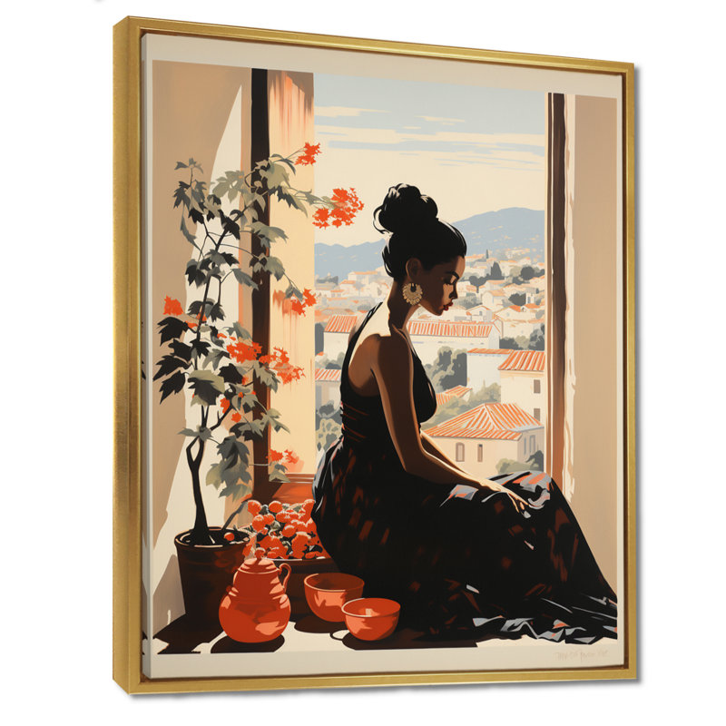 Domestique réflexion urbaine urbaine - femme afro-américaine, art mural salon, Cadre flottant noir