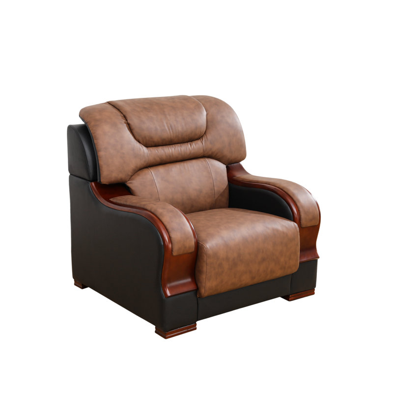 Nerisa 38" Living Room Accent Chair, Brown Genuine Leather