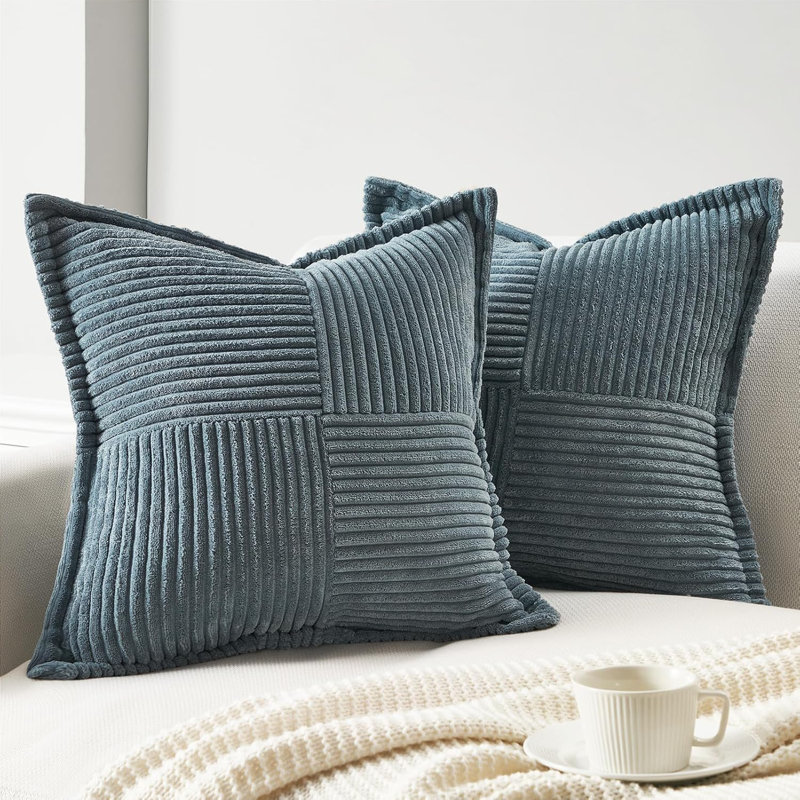 Housse de coussin carré en velours côtelé, H 20 po x l 20 po, Bleu cendré