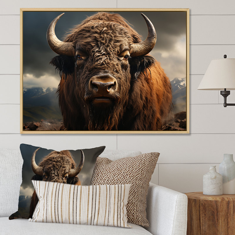 Buffalo Portrait - Bison Large, art mural, H 34 po x l 44 po x P 1,5 po, Naturel